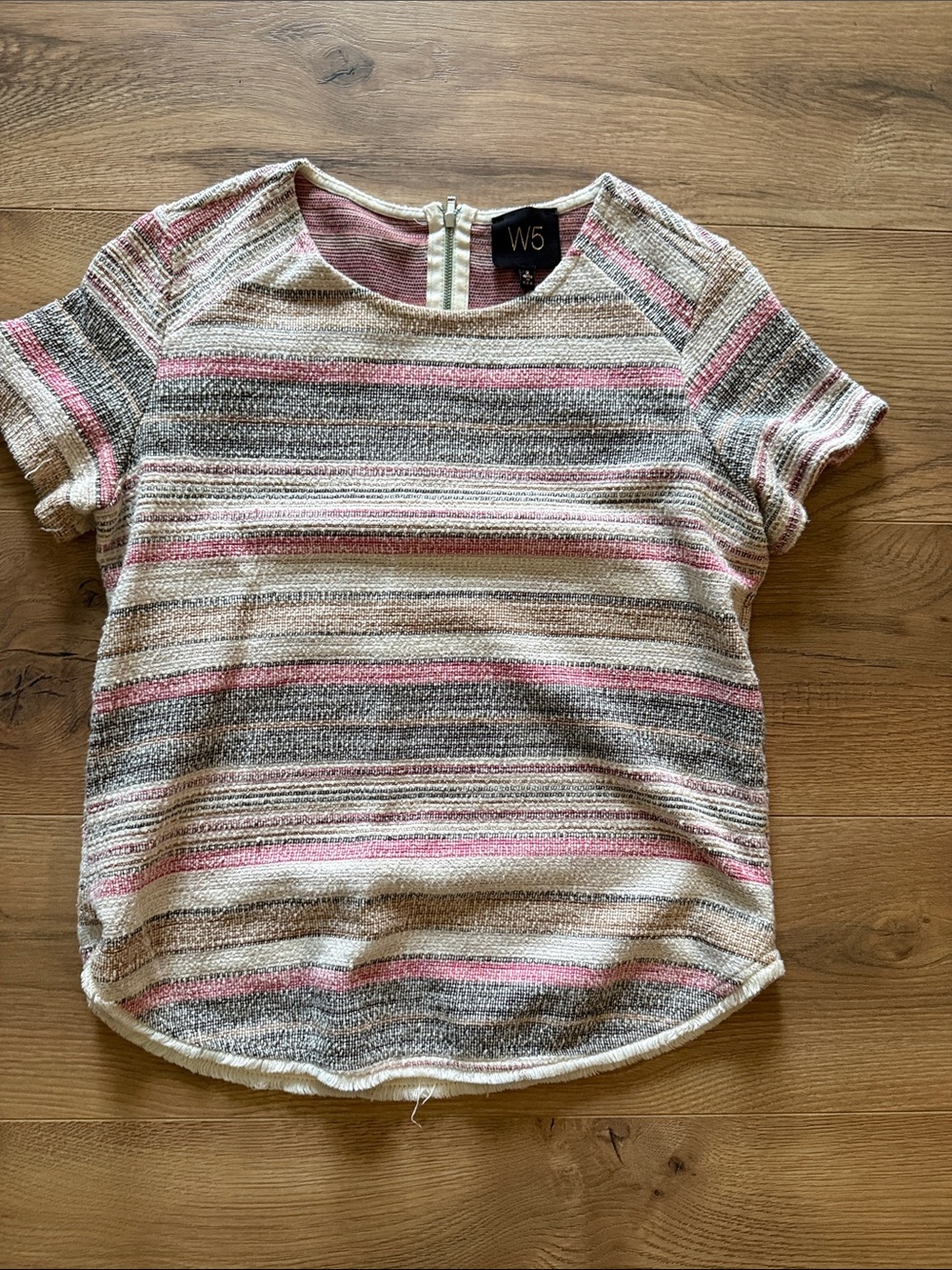 W5 Striped Short Sleeve Top in Pink, Gray & Cream